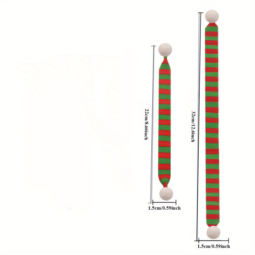 Juego de mini bufandas con adornos navideños (1/4 piezas): bufandas festivas de poliéster a rayas con pompones para decoración navideña y adornos de muñecas