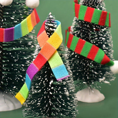 Mini Christmas Scarf Ornaments Set (1/4 pcs): Festive Striped Polyester Scarves with Pom-Poms for Holiday Decor and Doll Adornment - Hiccupzz