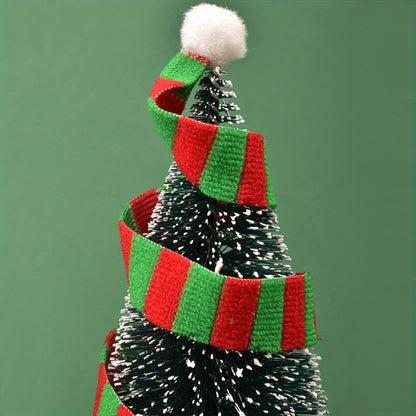 Mini Christmas Scarf Ornaments Set (1/4 pcs): Festive Striped Polyester Scarves with Pom-Poms for Holiday Decor and Doll Adornment - Hiccupzz