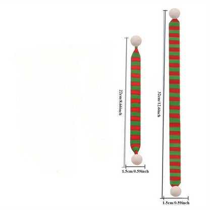 Mini Christmas Scarf Ornaments Set (1/4 pcs): Festive Striped Polyester Scarves with Pom-Poms for Holiday Decor and Doll Adornment - Hiccupzz