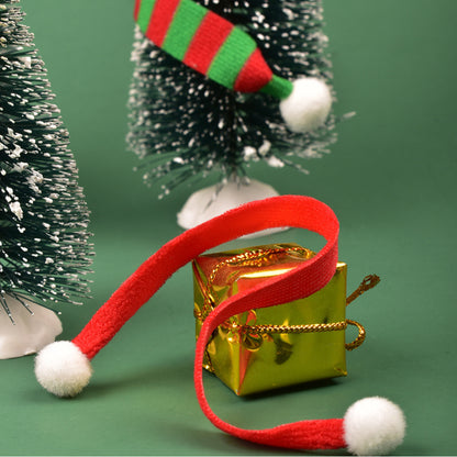 Mini Christmas Scarf Ornaments Set (1/4 pcs): Festive Striped Polyester Scarves with Pom-Poms for Holiday Decor and Doll Adornment - Hiccupzz
