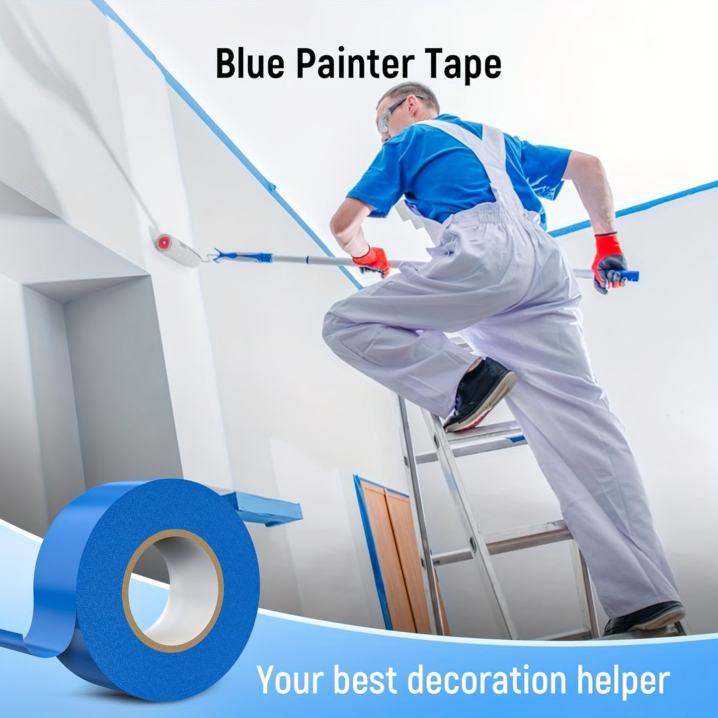 8-Pack Multi-Surface Blue Painter's Tape - 0.94" Width, 65ft Length/Roll, Total 520ft