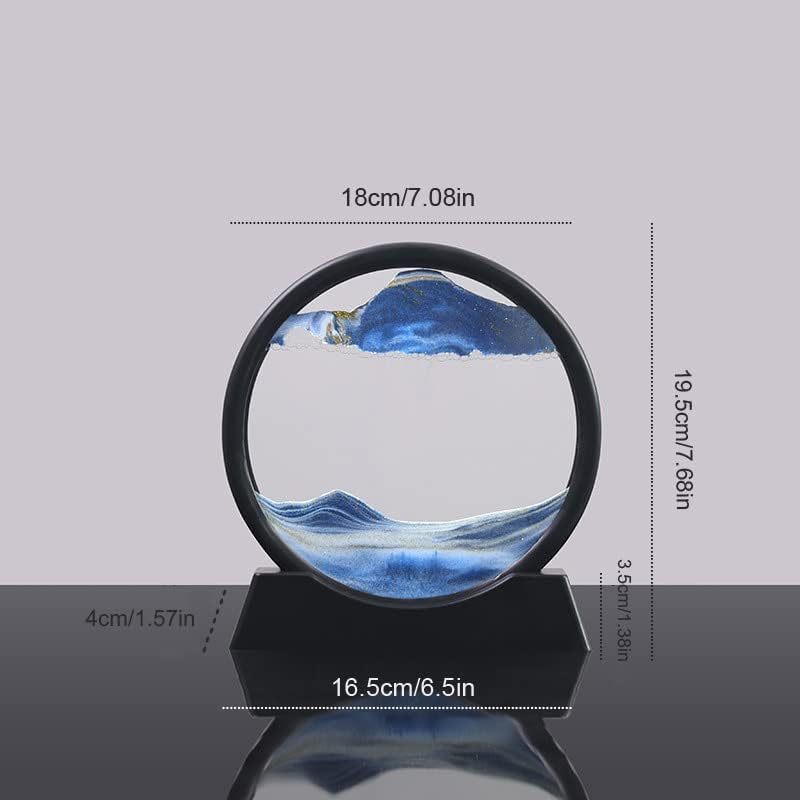 3D Dynamic Sand Art Liquid Motion – Moving Picture Round Glass Deep Sea Sandscape Display with Flowing Frame, Relaxing Desktop Home or Office Decor (Available in 7 or 12 Inch)