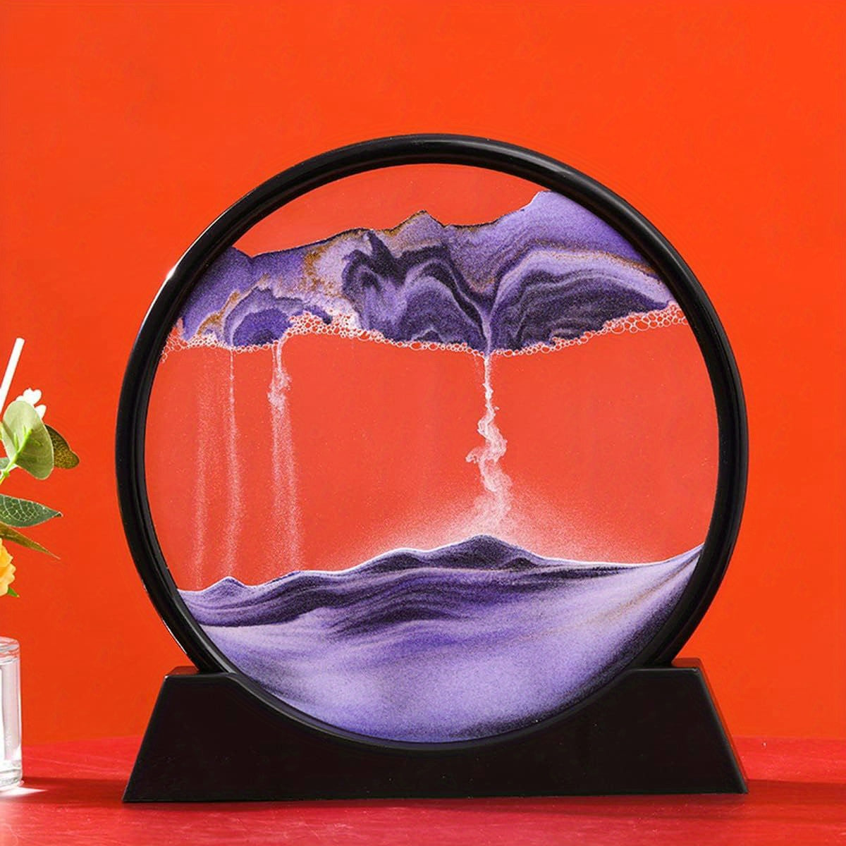 3D Dynamic Sand Art Liquid Motion – Moving Picture Round Glass Deep Sea Sandscape Display with Flowing Frame, Relaxing Desktop Home or Office Decor (Available in 7 or 12 Inch)