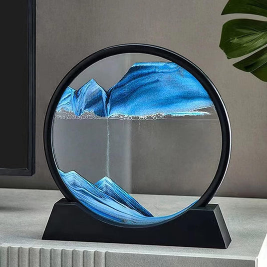 3D Dynamic Sand Art Liquid Motion – Moving Picture Round Glass Deep Sea Sandscape Display with Flowing Frame, Relaxing Desktop Home or Office Decor (Available in 7 or 12 Inch)