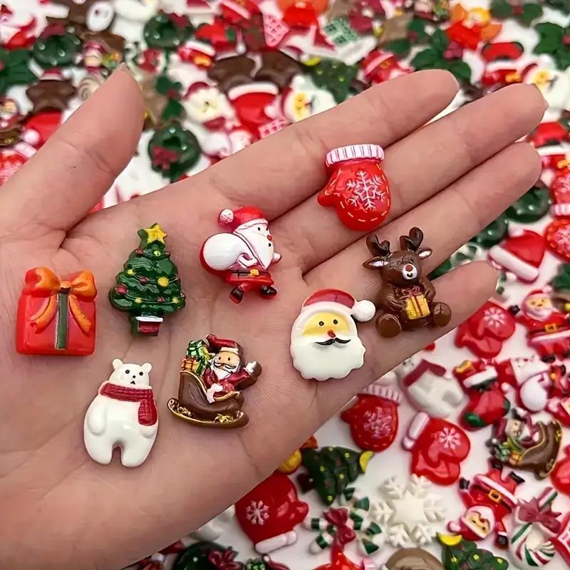 100 Pcs Vibrant Christmas Decoration DIY Flatback Resin Jingle Bell Sock Craft Embellishment Sets