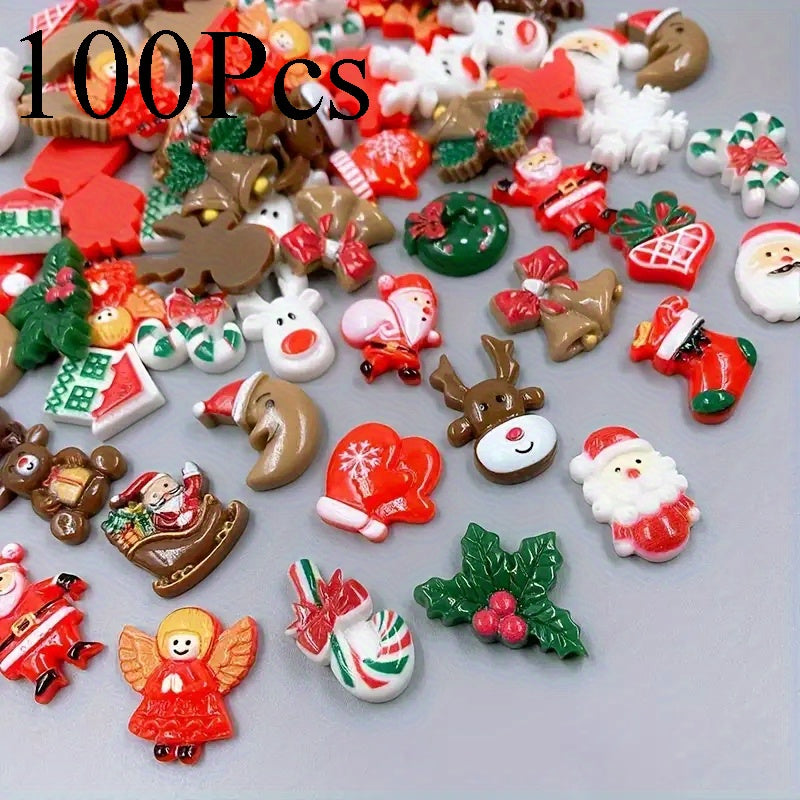 100 Pcs Vibrant Christmas Decoration DIY Flatback Resin Jingle Bell Sock Craft Embellishment Sets