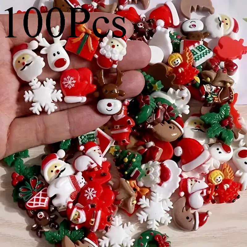 100 Pcs Vibrant Christmas Decoration DIY Flatback Resin Jingle Bell Sock Craft Embellishment Sets