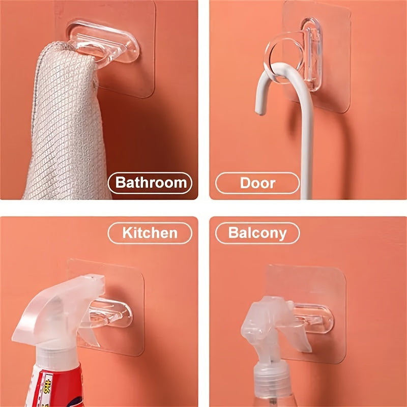 Adhesive Wall Hooks (1/4/10/20 pcs): No-Drill, Easy Install, Stylish Plastic Rings for Kitchen and Bathroom Organization