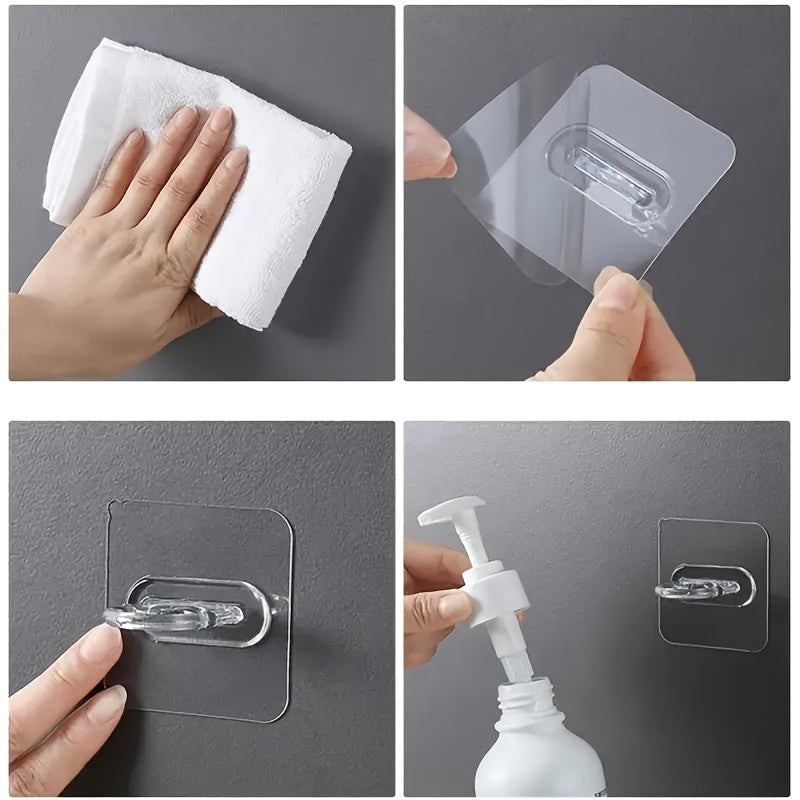 Adhesive Wall Hooks (1/4/10/20 pcs): No-Drill, Easy Install, Stylish Plastic Rings for Kitchen and Bathroom Organization