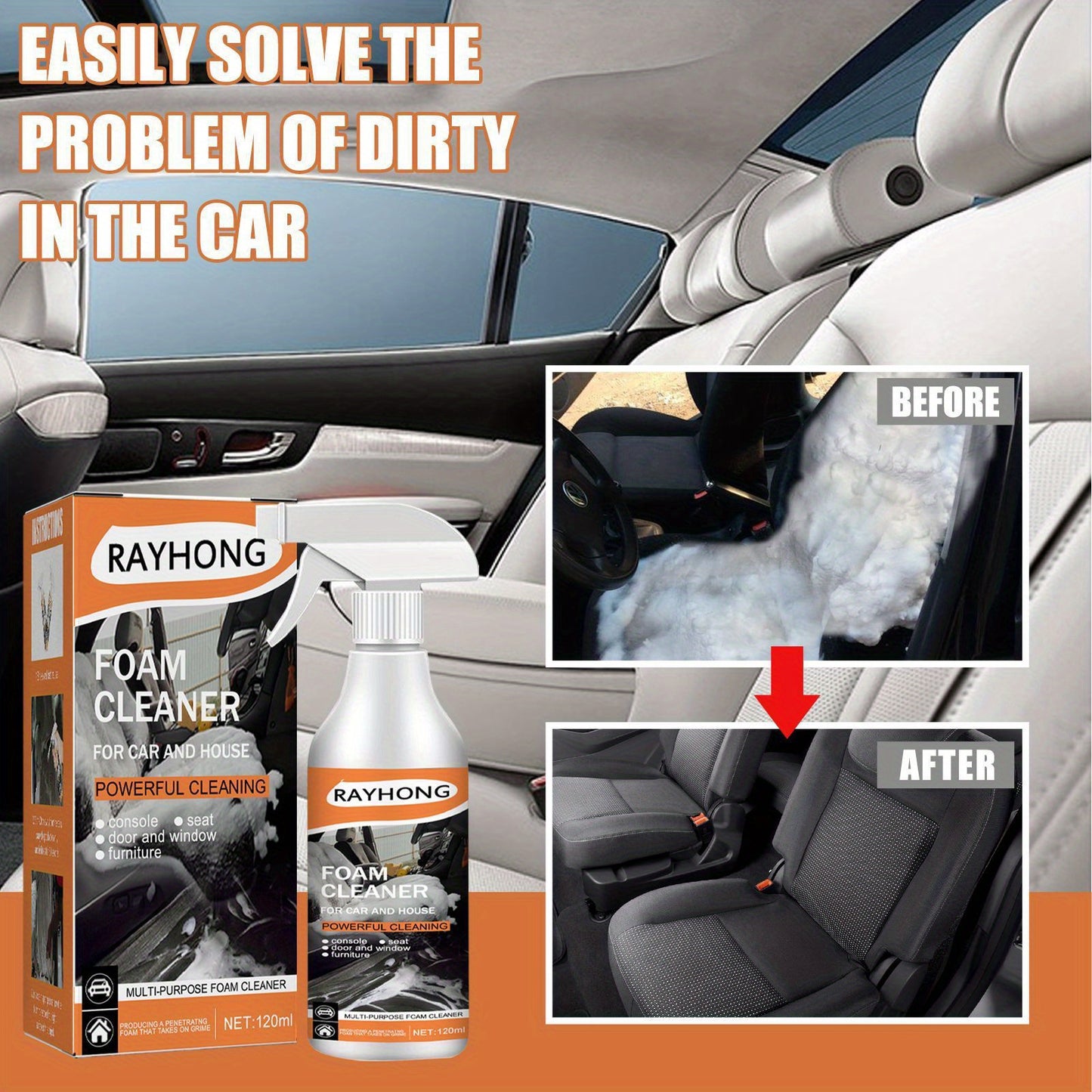 1 Set Car Multi-Purpose Foam Cleaner - Interior Steering Wheel Plastic Fabric Seat Stain Cleaner - For All Car Interiors