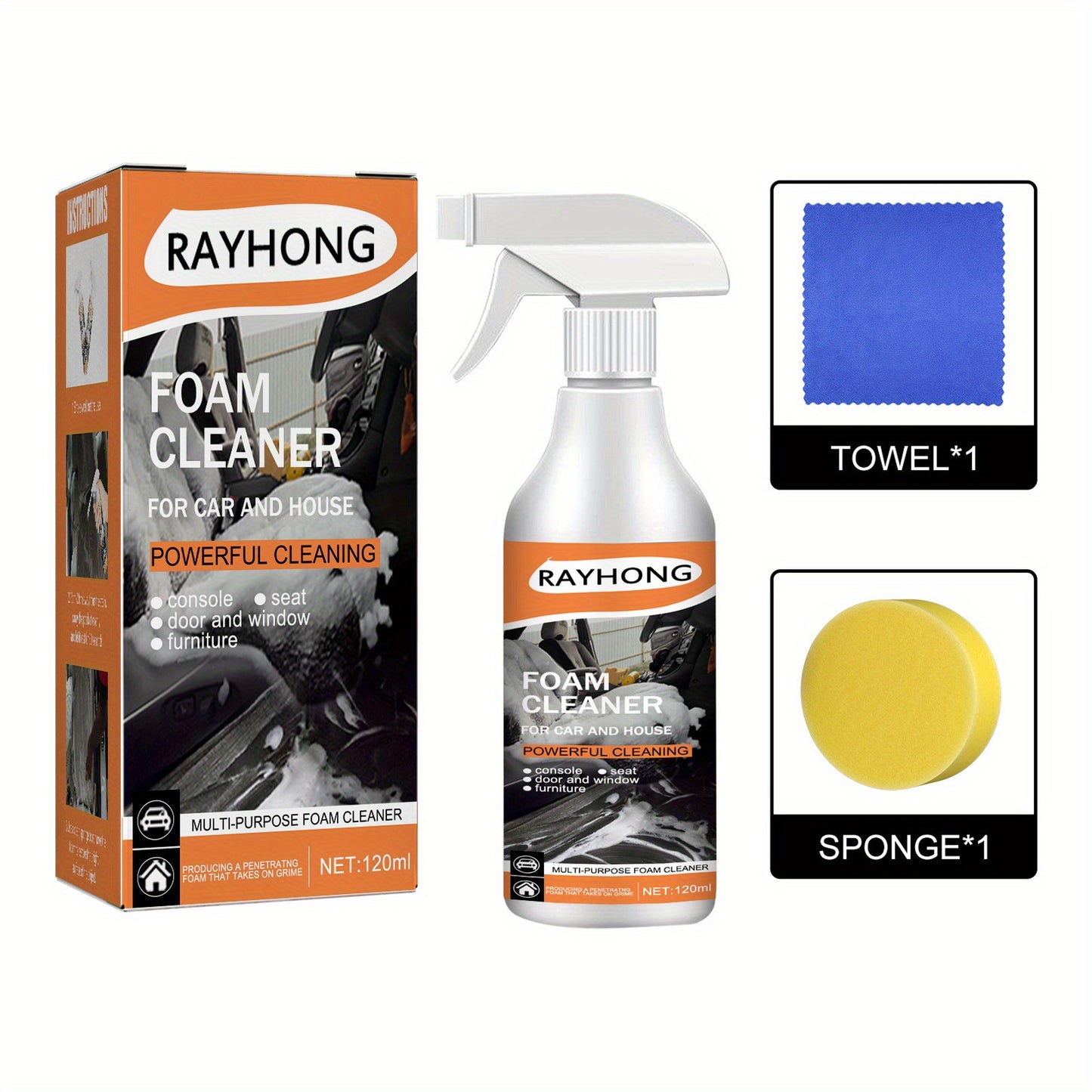 1 Set Car Multi-Purpose Foam Cleaner - Interior Steering Wheel Plastic Fabric Seat Stain Cleaner - For All Car Interiors