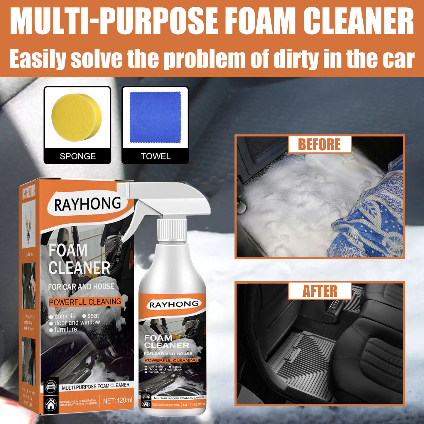 1 Set Car Multi-Purpose Foam Cleaner - Interior Steering Wheel Plastic Fabric Seat Stain Cleaner - For All Car Interiors