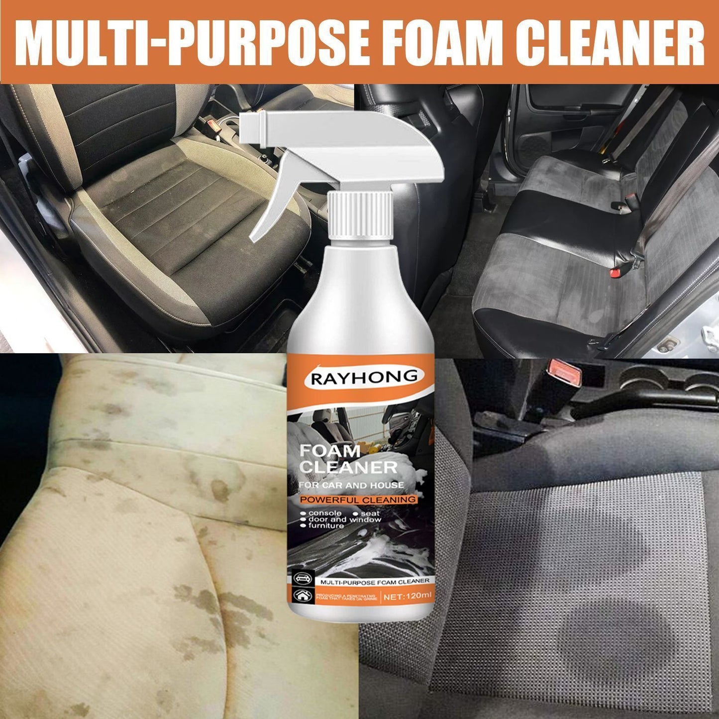 1 Set Car Multi-Purpose Foam Cleaner - Interior Steering Wheel Plastic Fabric Seat Stain Cleaner - For All Car Interiors