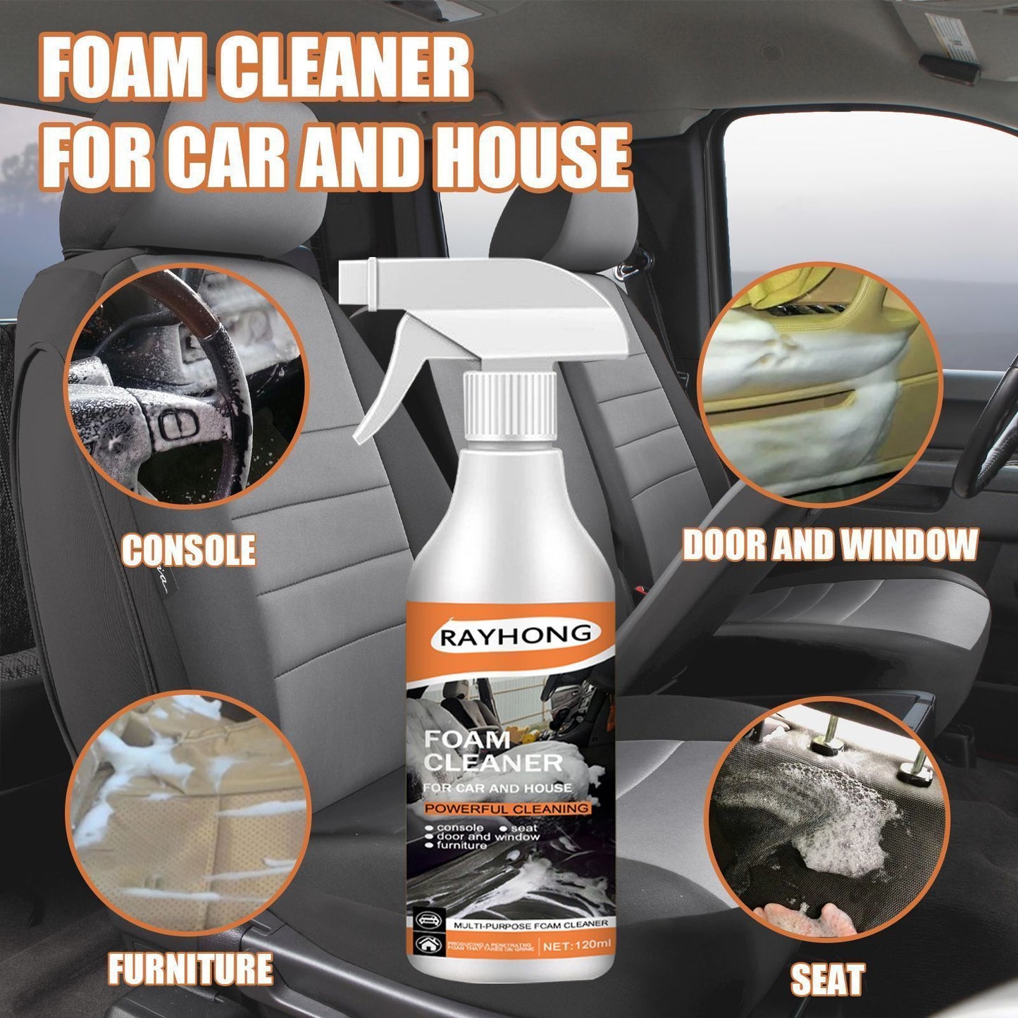 1 Set Car Multi-Purpose Foam Cleaner - Interior Steering Wheel Plastic Fabric Seat Stain Cleaner - For All Car Interiors