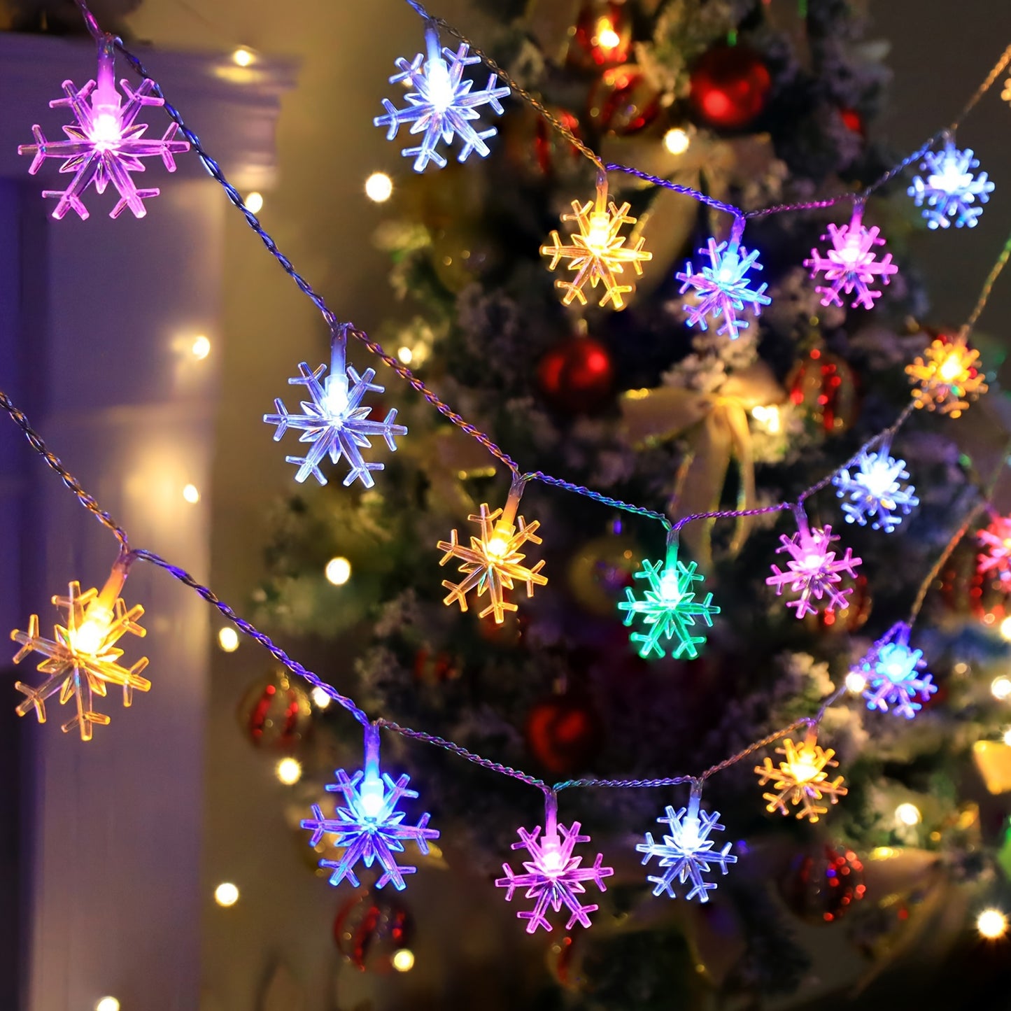 Charming Snowflake LED String Lights - Battery Operated, Versatile Fairy Lights