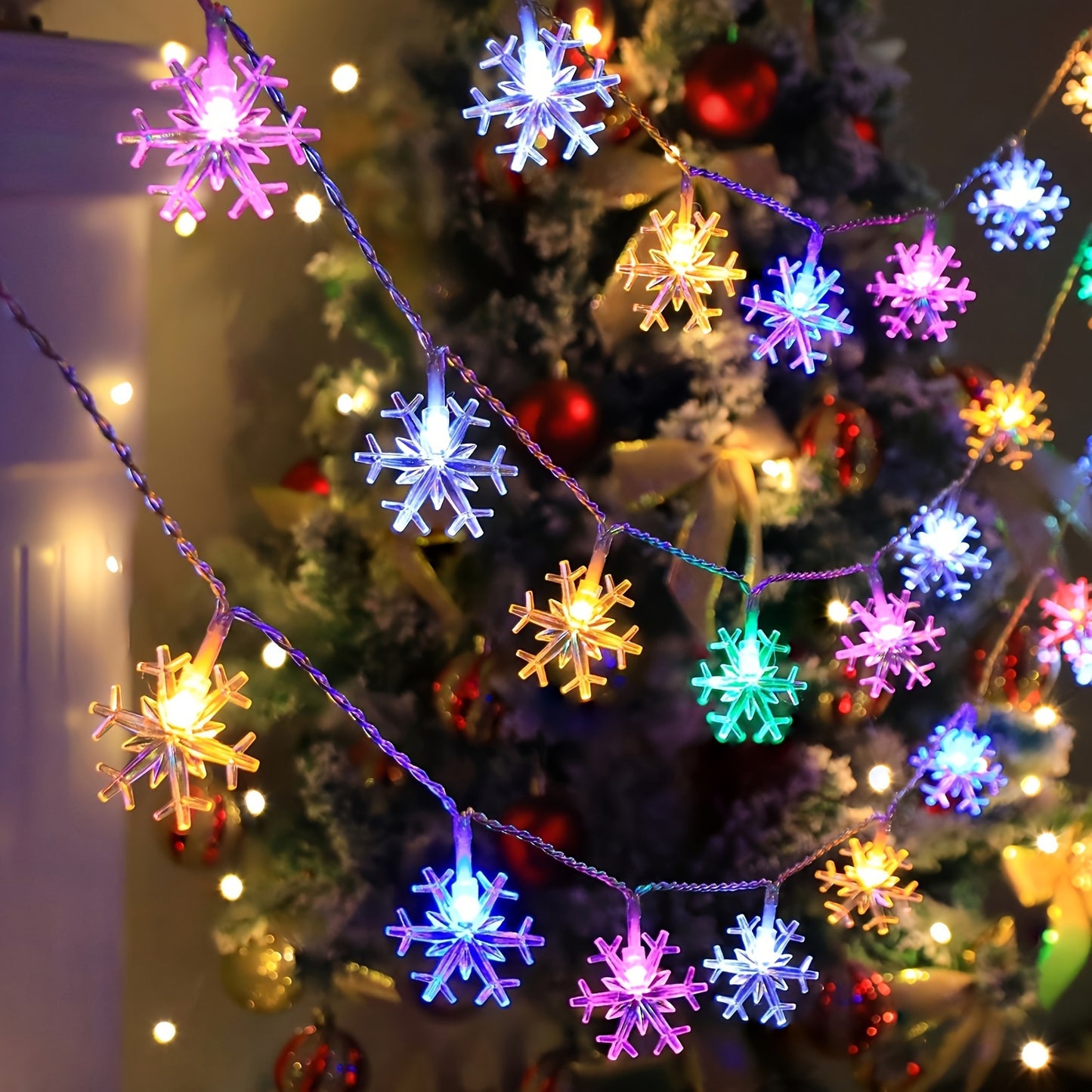 Charming Snowflake LED String Lights - Battery Operated, Versatile Fairy Lights