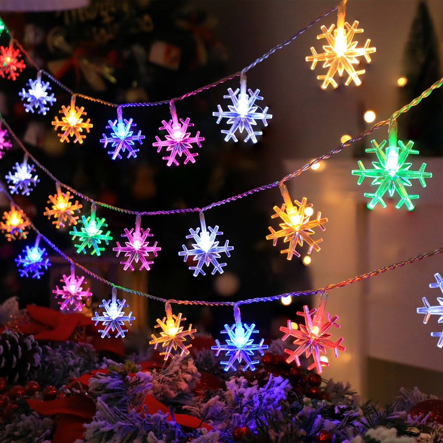 Charming Snowflake LED String Lights - Battery Operated, Versatile Fairy Lights