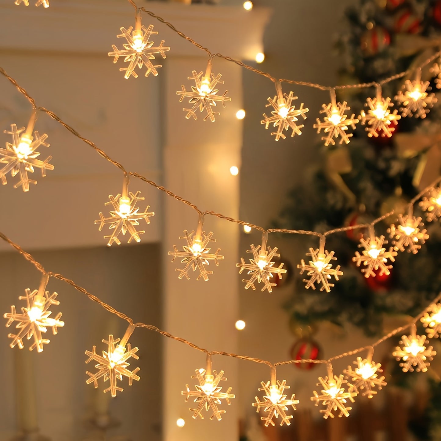 Charming Snowflake LED String Lights - Battery Operated, Versatile Fairy Lights