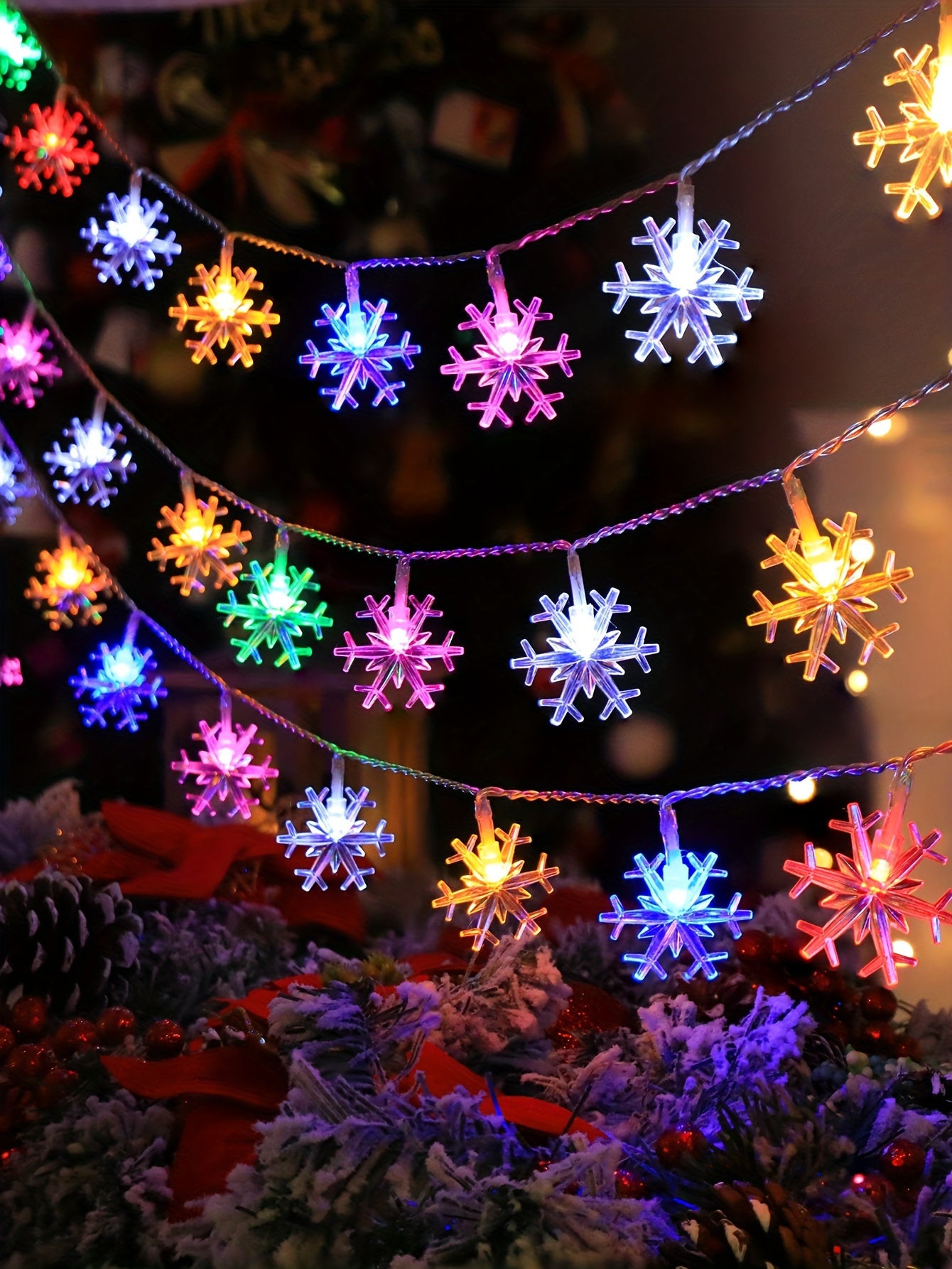 Charming Snowflake LED String Lights - Battery Operated, Versatile Fairy Lights