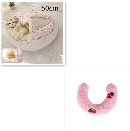 2 In 1 Dog And Cat Bed Pet Winter Bed Round Plush Warm Bed House Soft Long Plush Pets Bed Pet Products - Hiccupzz