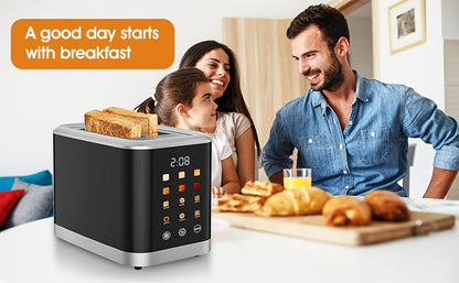 1 Pc Smart Digital Toaster - Touch Screen LCD Display, 6 Bread Types, 6 Shade Settings, 1.5" Wide Slots, Bagel/Defrost/Cancel Functions, 750-1000W, 2-Slice, US Plug, 110-130V