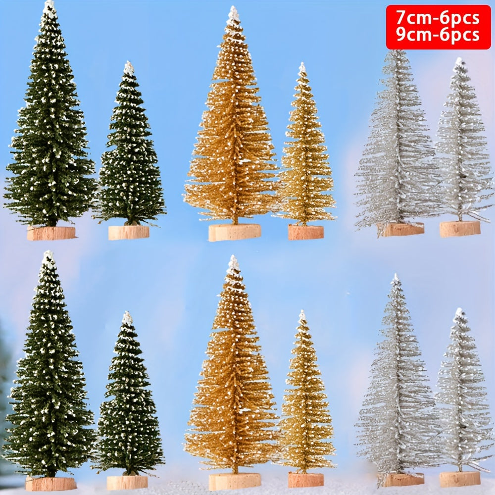 12-Pcs Mini Christmas Tree Set with Snow Sprinkled Effect