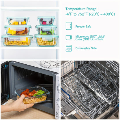 8-Pack Glass Food Storage Containers with Leak-Proof Lids, Microwave, Oven, Freezer & Dishwasher Safe, BPA-Free Bento Boxes for Meal Prep - Hiccupzz