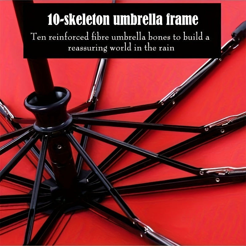 Three-Fold Automatic Folding Umbrella, Windproof, Reinforced Thickened Design