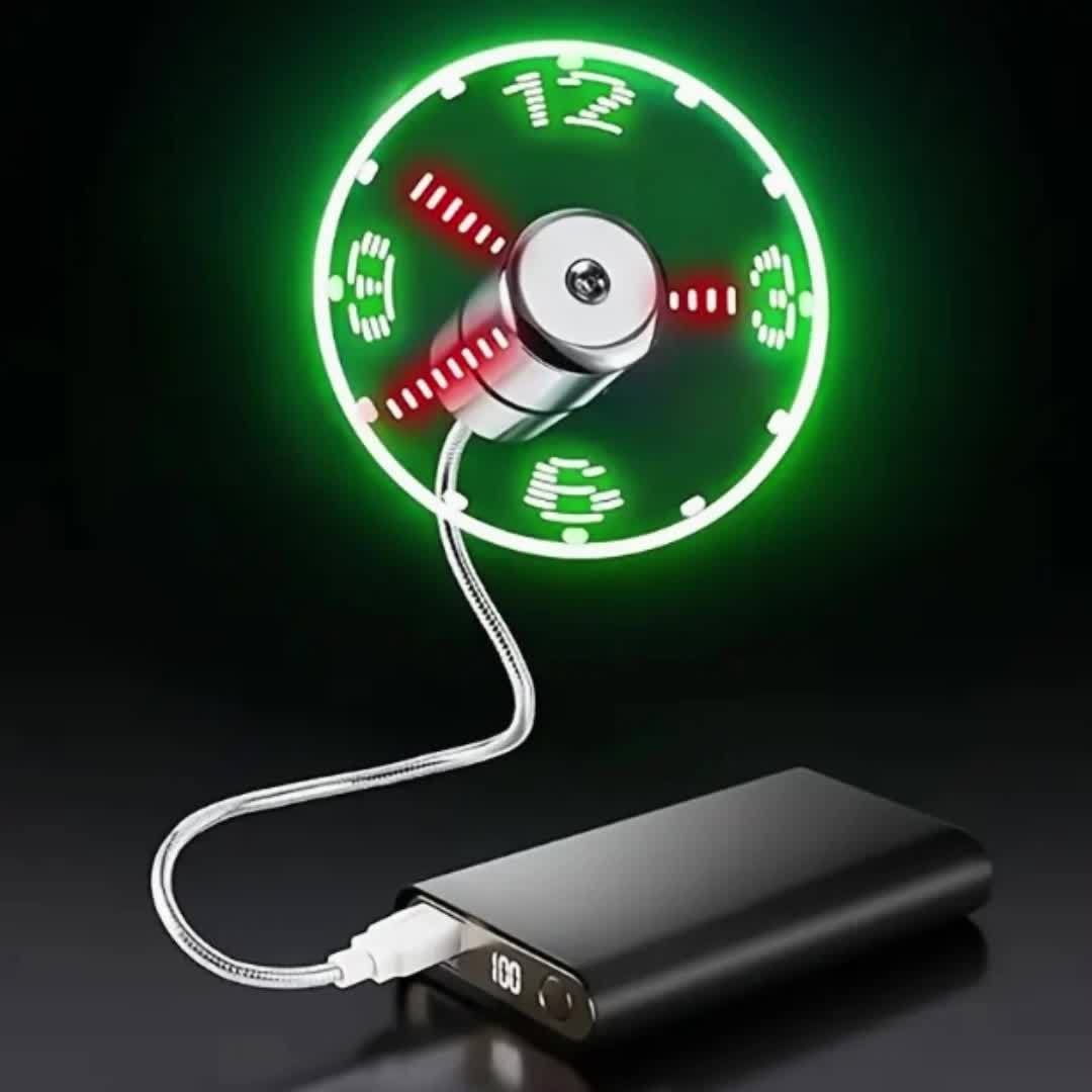 Winter New Christmas Portable USB LED Clock Fan - Energy Saving, Flexible Design, Time Display & Temperature Check