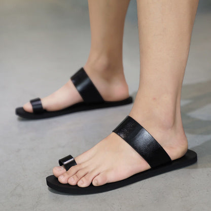 Men's Toe Ring Slippers Genuine Leather Wear-resistant Non-slip - Hiccupzz