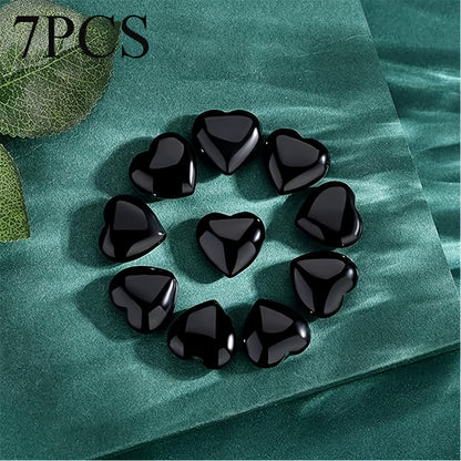 Art Deco Crystal Obsidian Hearts: Natural Polished Heart-Shaped Stones (1/5/7 pcs) for Meditation, Yoga, and Decorative Gifts - Hiccupzz