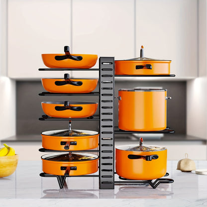 Pot Organizer Rack 8 Tiers Pots and Pans Organizer Kitchen Cabinet Storage Metal Holders - Hiccupzz