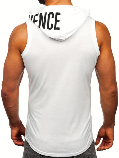 Men's Quick-Dry Hooded Tank Top with Letter Print - Moisture-Wicking Athletic Sleeveless Shirt for Gym & Running - Hiccupzz