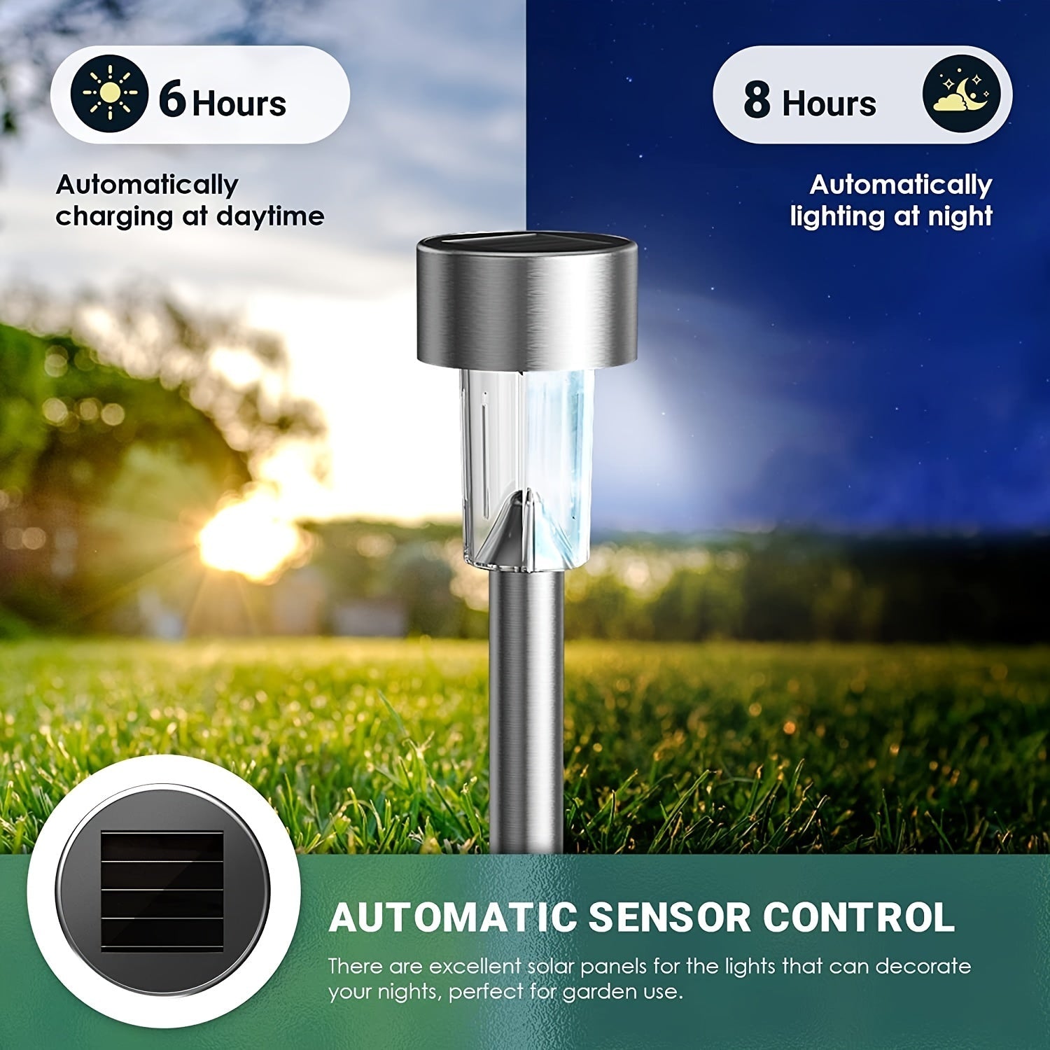 1 Pack/ 8 Pack/10 Pack/12 Pack Solar Powered Stainless Steel LED Landscape Lights, Outdoor Pathway Lights for Garden, Patio, Lawn - 1 Pack/8 Pack/10 Pack/12 Pack - Hiccupzz