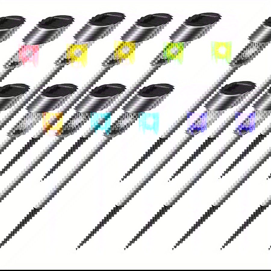 1 Pack/ 8 Pack/10 Pack/12 Pack Solar Powered Stainless Steel LED Landscape Lights, Outdoor Pathway Lights for Garden, Patio, Lawn - 1 Pack/8 Pack/10 Pack/12 Pack - Hiccupzz