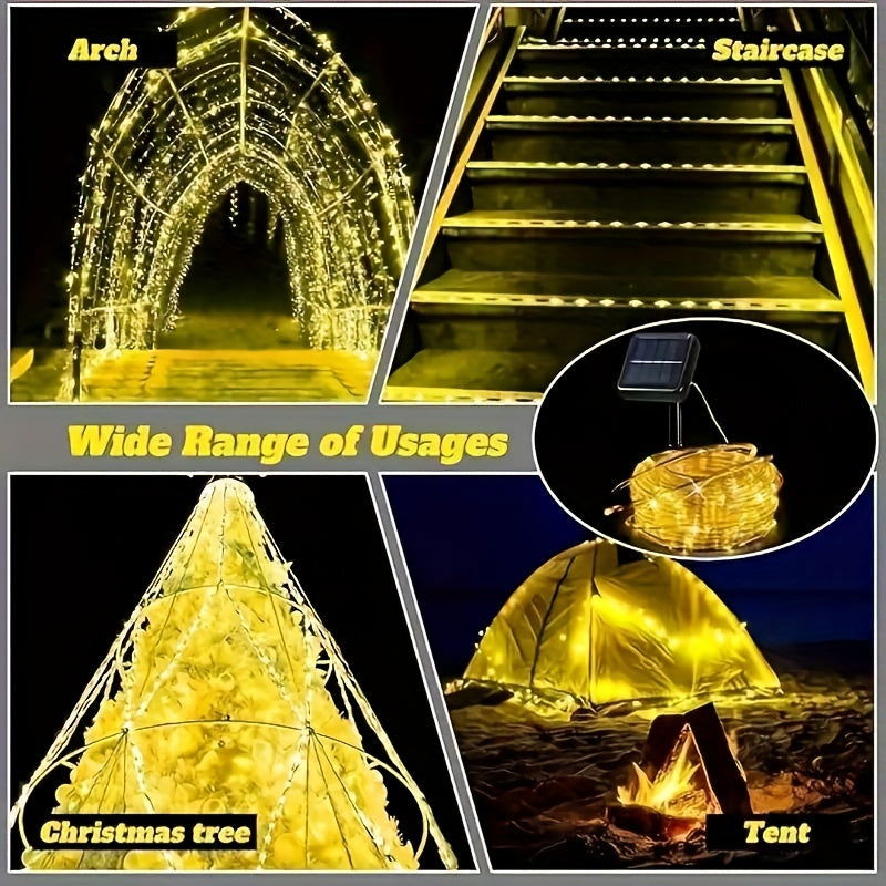 1 Pack Solar Tube String Lights - 8 Modes Outdoor LED Copper Wire Lights - Hiccupzz