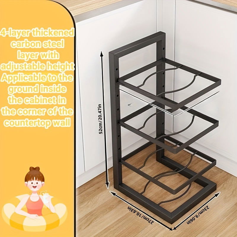 1 Pc Adjustable Folding Pot Rack Organizer, Metal Kitchen Storage Sink Shelf, Multi-Layer Cabinet Stand For Pots And Pans, Space Saving - Hiccupzz