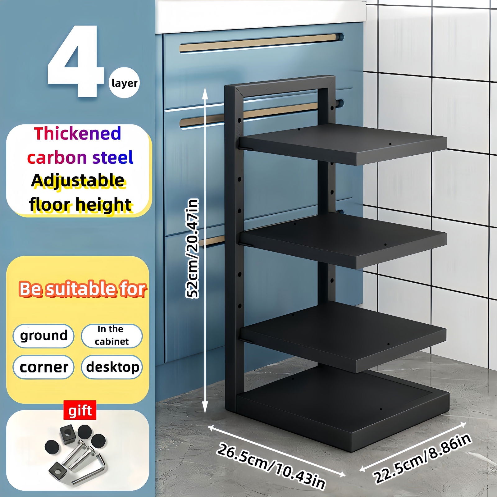 1 Pc Adjustable Folding Pot Rack Organizer, Metal Kitchen Storage Sink Shelf, Multi-Layer Cabinet Stand For Pots And Pans, Space Saving - Hiccupzz