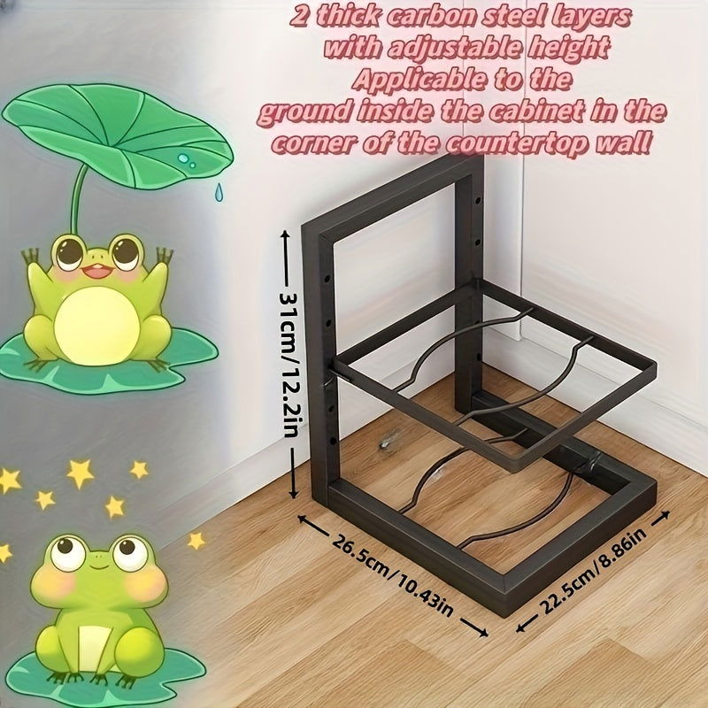 1 Pc Adjustable Folding Pot Rack Organizer, Metal Kitchen Storage Sink Shelf, Multi-Layer Cabinet Stand For Pots And Pans, Space Saving - Hiccupzz