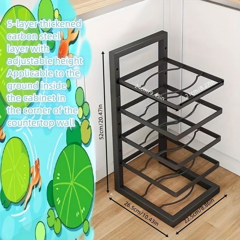 1 Pc Adjustable Folding Pot Rack Organizer, Metal Kitchen Storage Sink Shelf, Multi-Layer Cabinet Stand For Pots And Pans, Space Saving - Hiccupzz