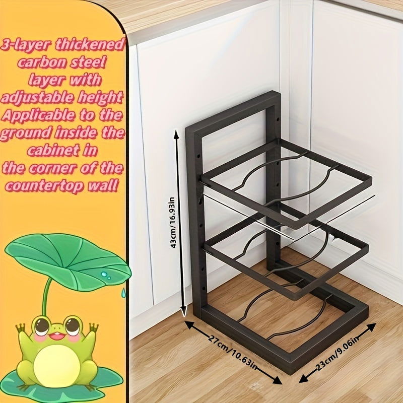 1 Pc Adjustable Folding Pot Rack Organizer, Metal Kitchen Storage Sink Shelf, Multi-Layer Cabinet Stand For Pots And Pans, Space Saving - Hiccupzz