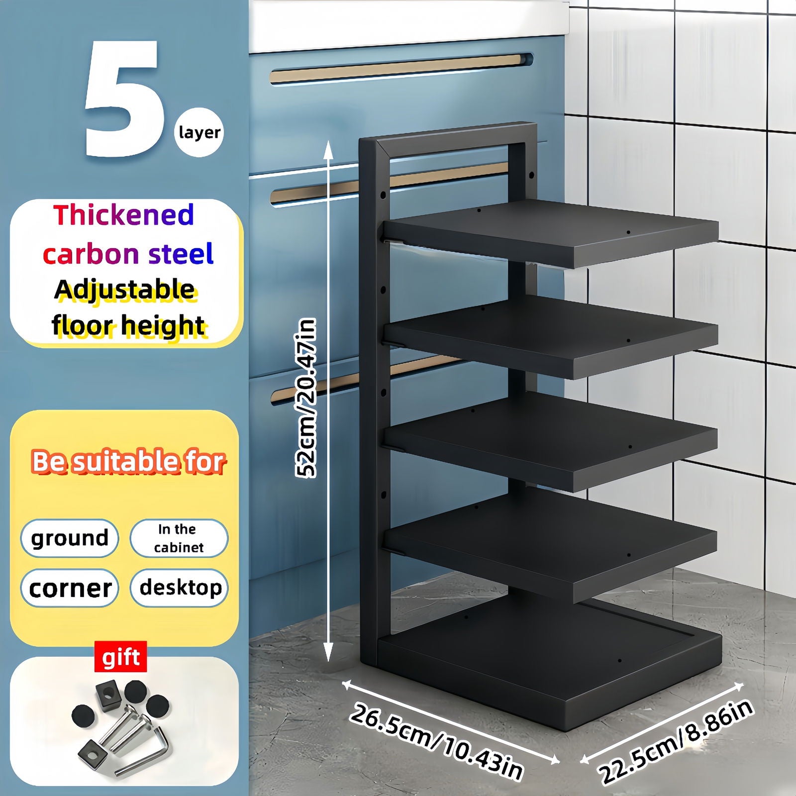 1 Pc Adjustable Folding Pot Rack Organizer, Metal Kitchen Storage Sink Shelf, Multi-Layer Cabinet Stand For Pots And Pans, Space Saving - Hiccupzz