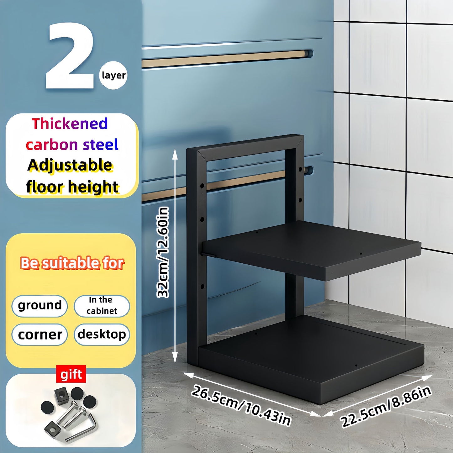 1 Pc Adjustable Folding Pot Rack Organizer, Metal Kitchen Storage Sink Shelf, Multi-Layer Cabinet Stand For Pots And Pans, Space Saving - Hiccupzz