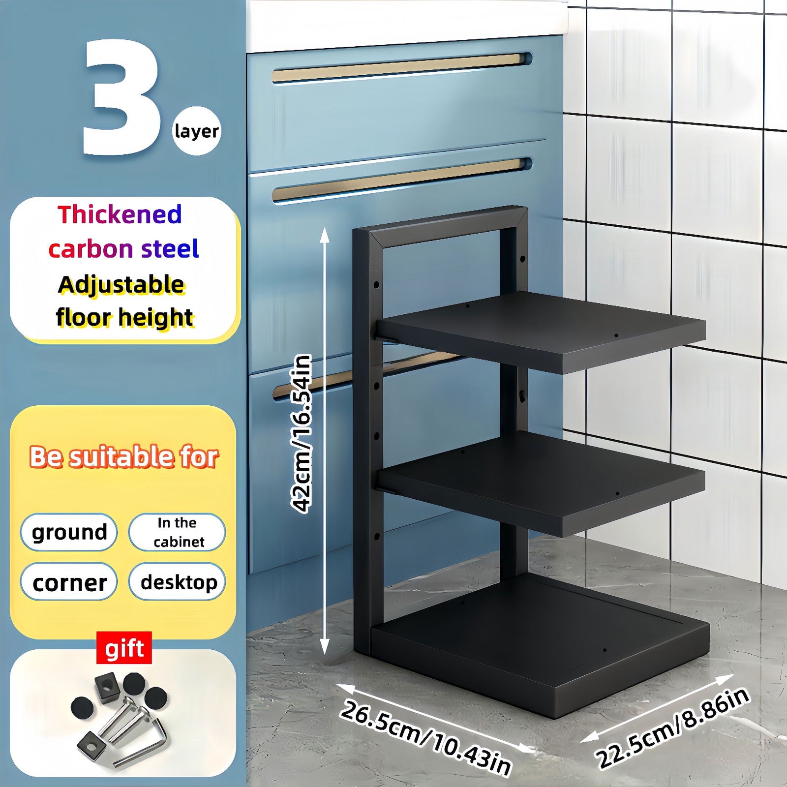 1 Pc Adjustable Folding Pot Rack Organizer, Metal Kitchen Storage Sink Shelf, Multi-Layer Cabinet Stand For Pots And Pans, Space Saving - Hiccupzz