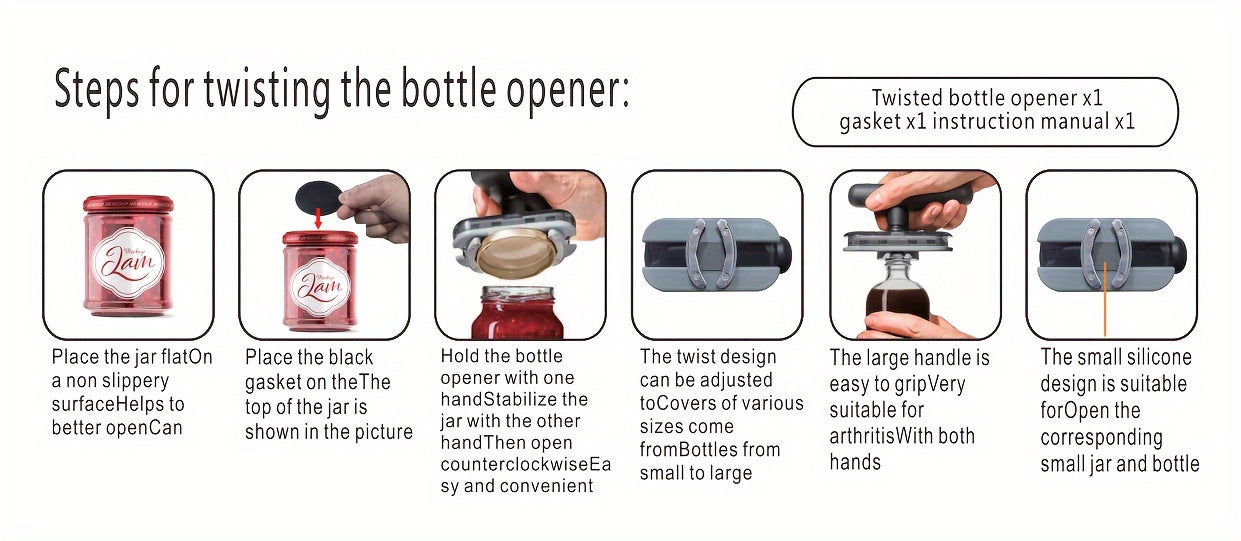 1 Pc Adjustable Multifunctional Jar & Bottle Opener - Metal Can Opener, Jar Lid Gripper, Manual Kitchen Accessory, Party Supplies - Hiccupzz