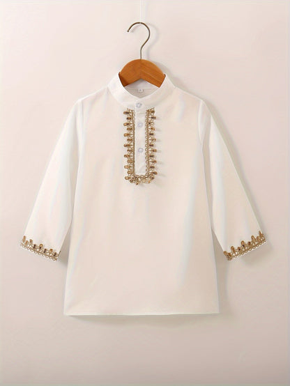 1 Pc Boys Ethnic Style Long Sleeve Shirt, Button Detail, Casual - Hiccupzz
