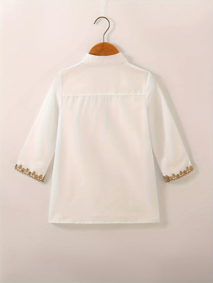 1 Pc Boys Ethnic Style Long Sleeve Shirt, Button Detail, Casual - Hiccupzz