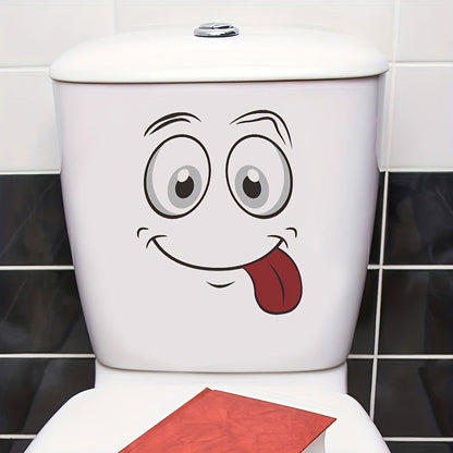 1 Pc, Cartoon Toilet Wall Sticker - Self-Adhesive Bathroom Decoration, Fun Room Decor - Hiccupzz