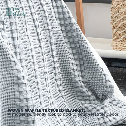 1 Pc Cooling Bamboo Fiber Cotton Blend Waffle Blanket - Lightweight Breathable Blanket For Hot Sleepers, Luxury Throws For Bed, Couch And Sofa - Hiccupzz